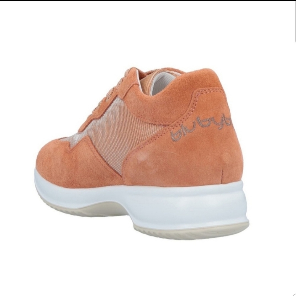 Byblos Suede Leather Lace Low Top Cushioned Sneakers Size 9 Orange Peach - Picture 3 of 6
